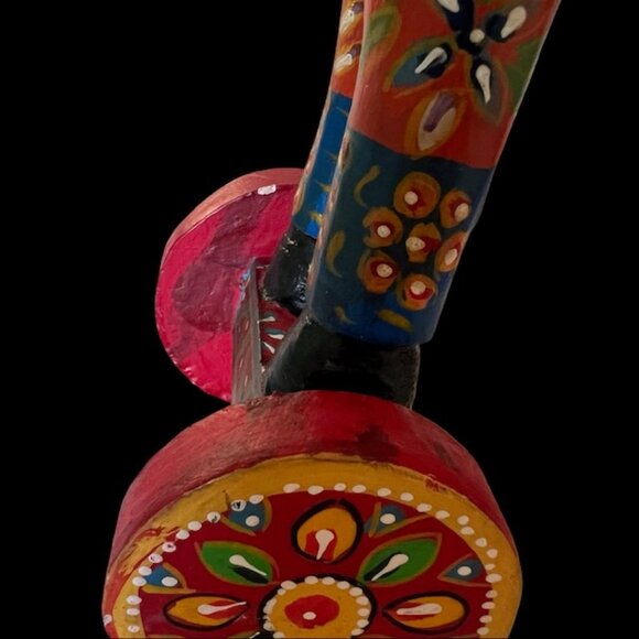 Vintage Large Folk Art Hand-Carved and Hand Painted Wooden Horse on Wheels 13.5H - Picture 15 of 15